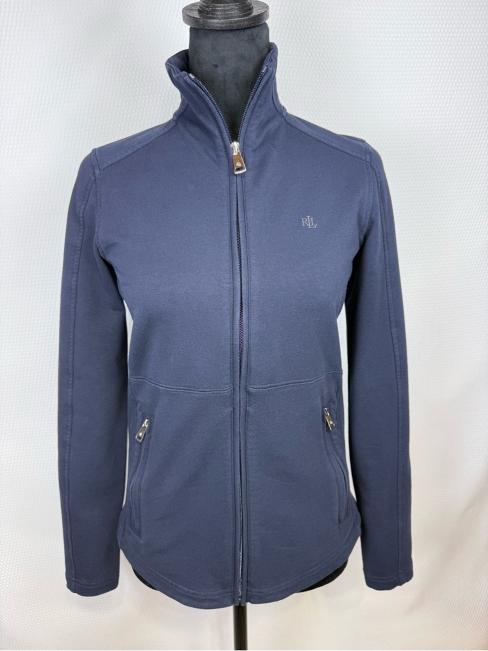 Lauren Ralph Lauren Zip-Up Small Jacket Navy Sweatshirt Activewear Cotton Blend